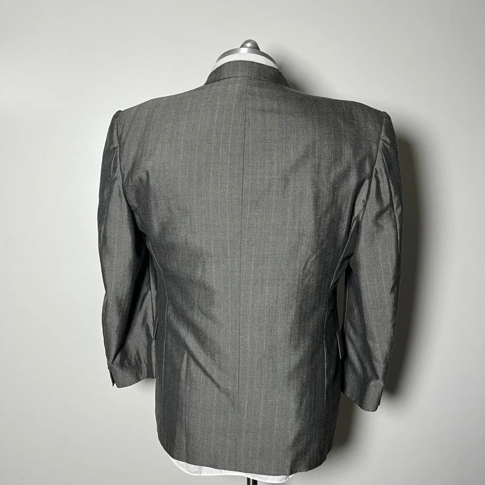 Adams Row Suit Mens 42R W37 Gray Pinstripe Double Breasted Peak Lapel Vintage